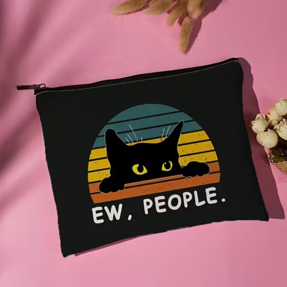 “Ew, People” Black Cat Canvas Cosmetic Makeup Bag (BRAND-NEW‎ & SO CUTE!)